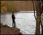 Balık tutma - Fisherman nehir eylem bir ormanlık manzarasında